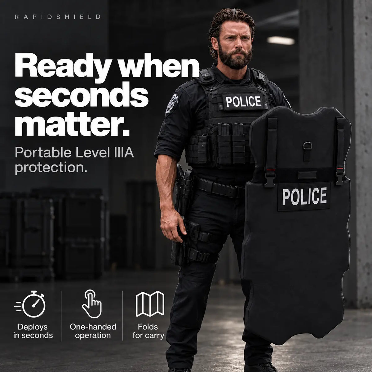 RapidShield Handheld Ballistic Shield - Level 3A Portable Protection
