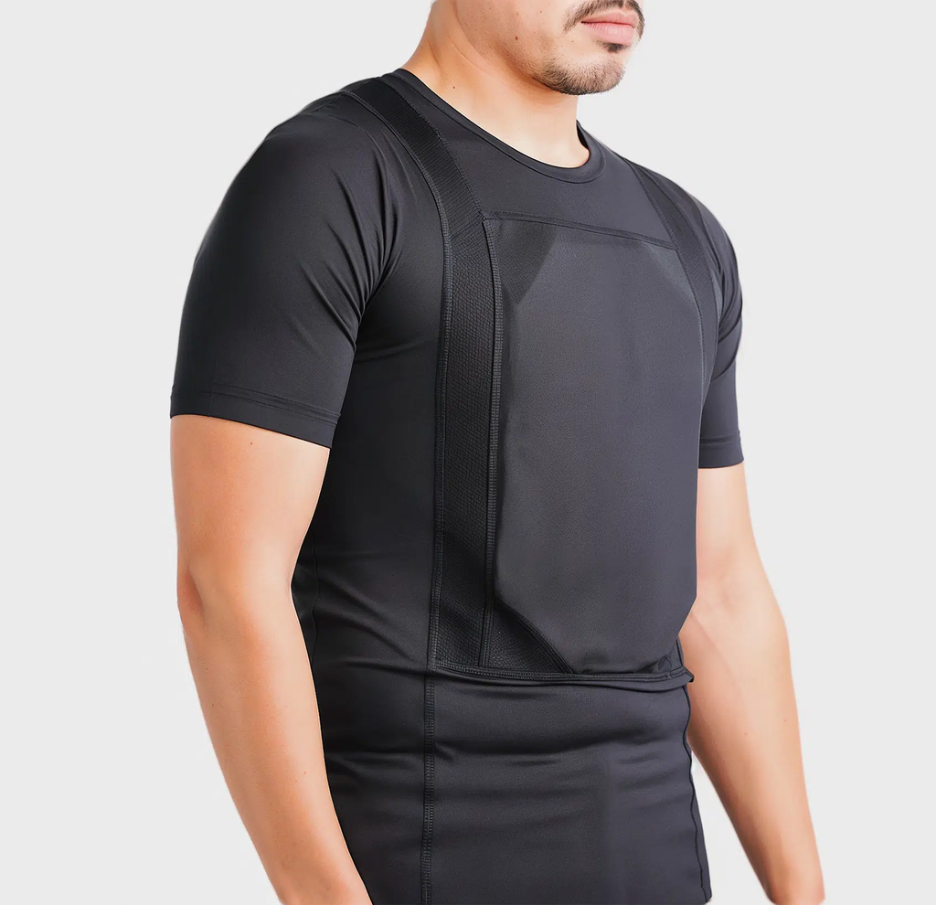 Bulletproof T-Shirt Carrier — worn front view — Ace Link Armor