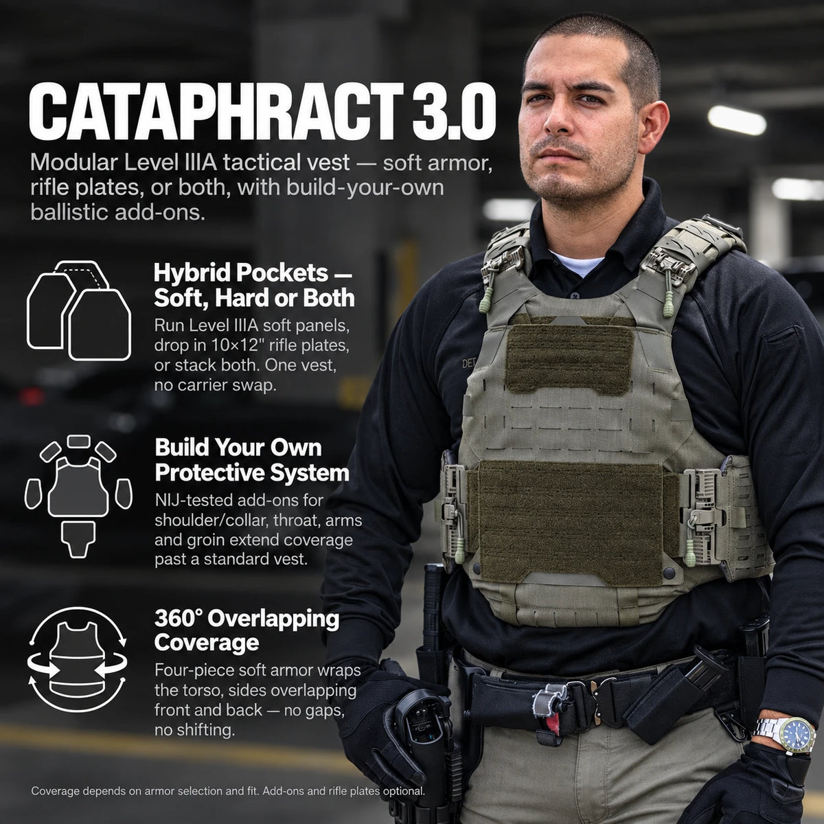 CIBV Cataphract 3.0 Bulletproof Vest feature detail A — Level 3A soft armor panel coverage — Ace Link Armor