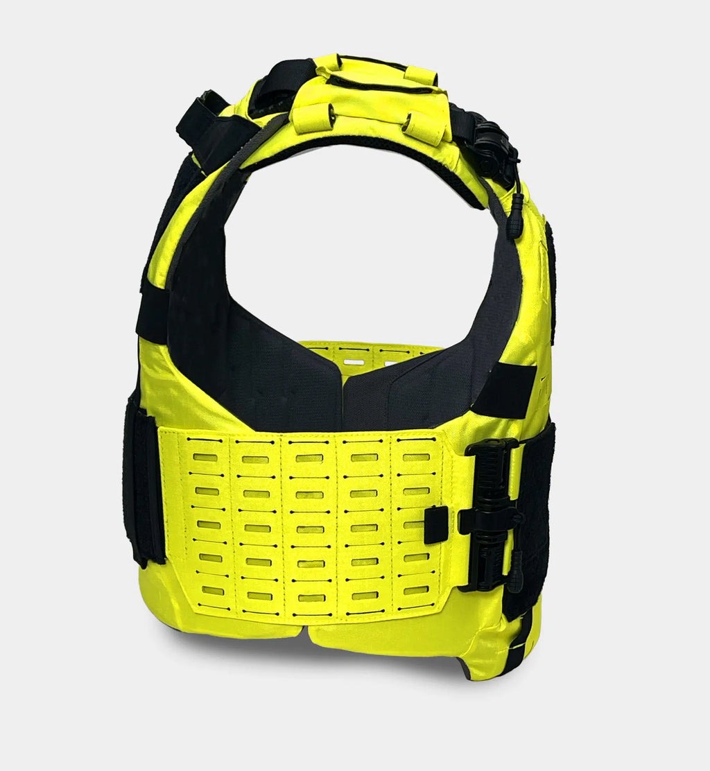 Cataphract SAR Vest Carrier profile view in yellow — hi-vis tactical vest carrier — Ace Link Armor