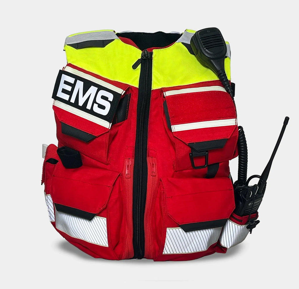 EMS Vest Carrier — red paramedic body armor carrier hero view — Ace Link Armor