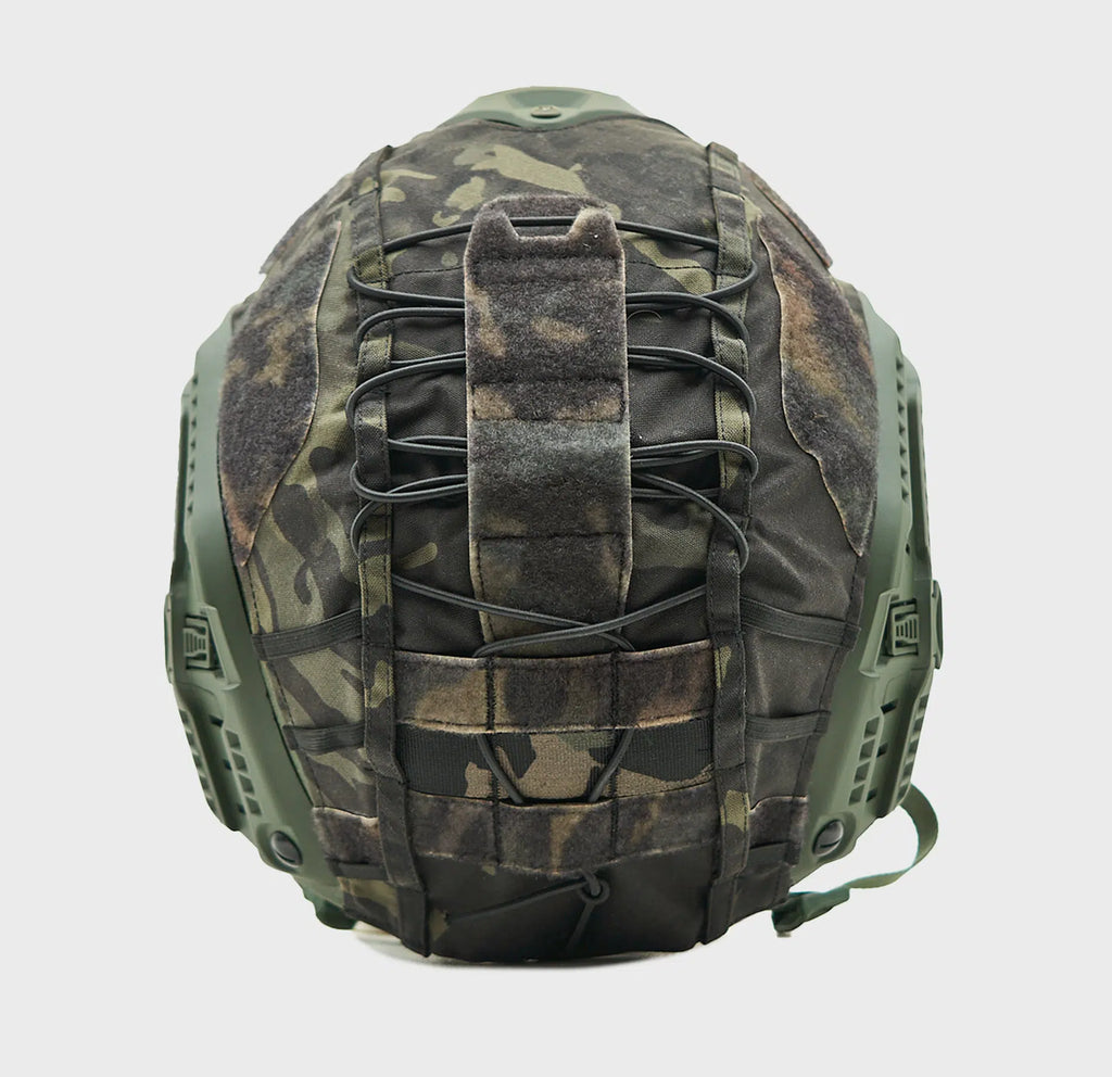 Ballistic Helmet Cover Black Multicam — rear view — Ace Link Armor