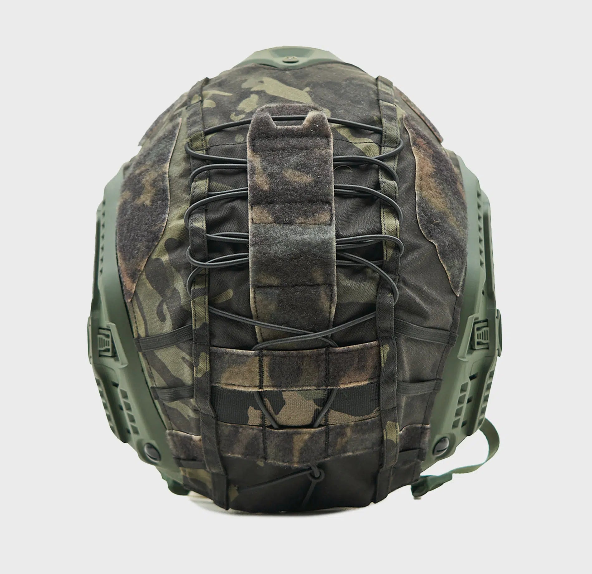 Ballistic Helmet Cover Black Multicam — rear view — Ace Link Armor