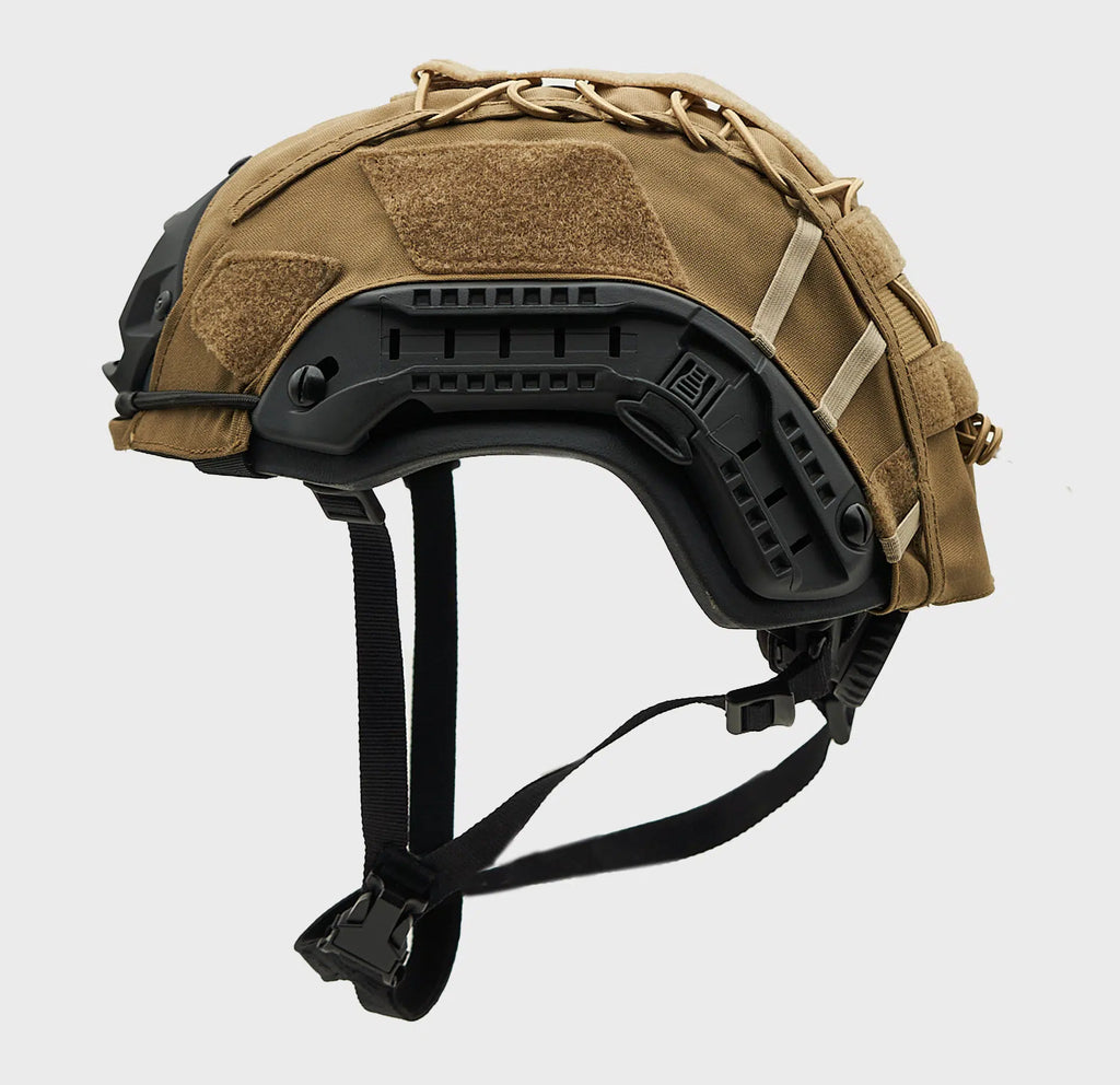 Ballistic Helmet Cover Coyote Brown — angled view — Ace Link Armor