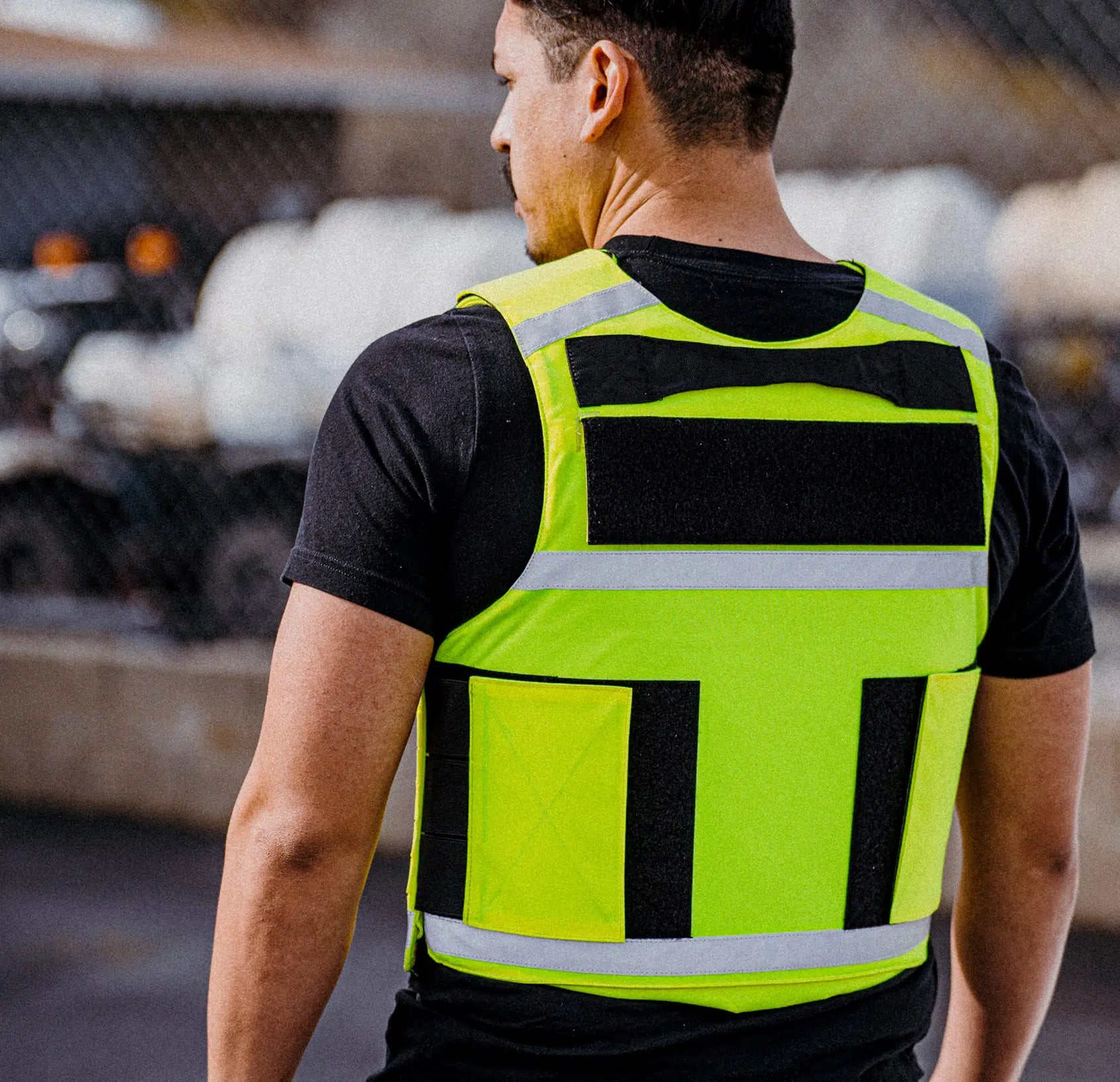 High-Vis Vest configuration view — Level IIIA reflective hi-vis body armor for traffic safety — Ace Link Armor