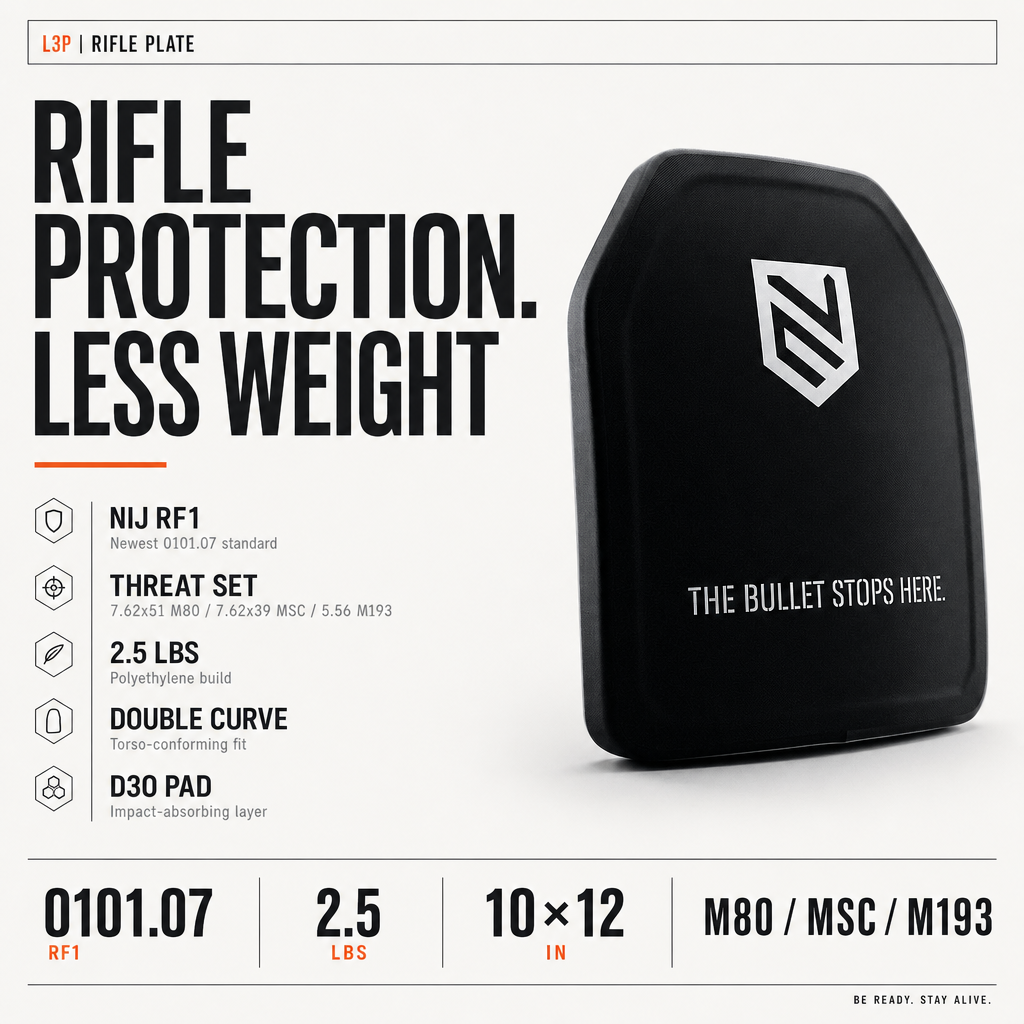 Level 3+ RF1 Rifle Armor Plate 10x12 Double-Curve product shot — Ace Link Armor