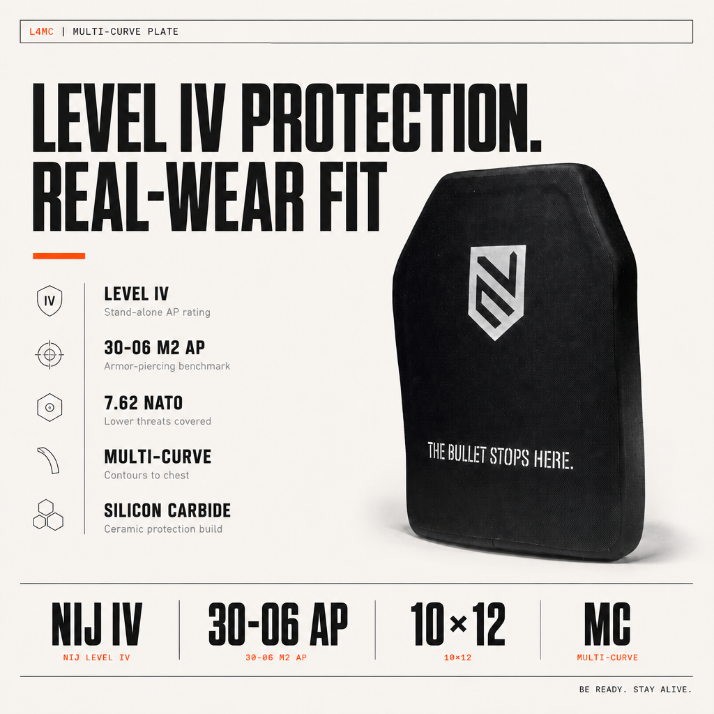 Level 4 Ceramic Armor Plate 10x12 Multi-Curve product shot — Ace Link Armor