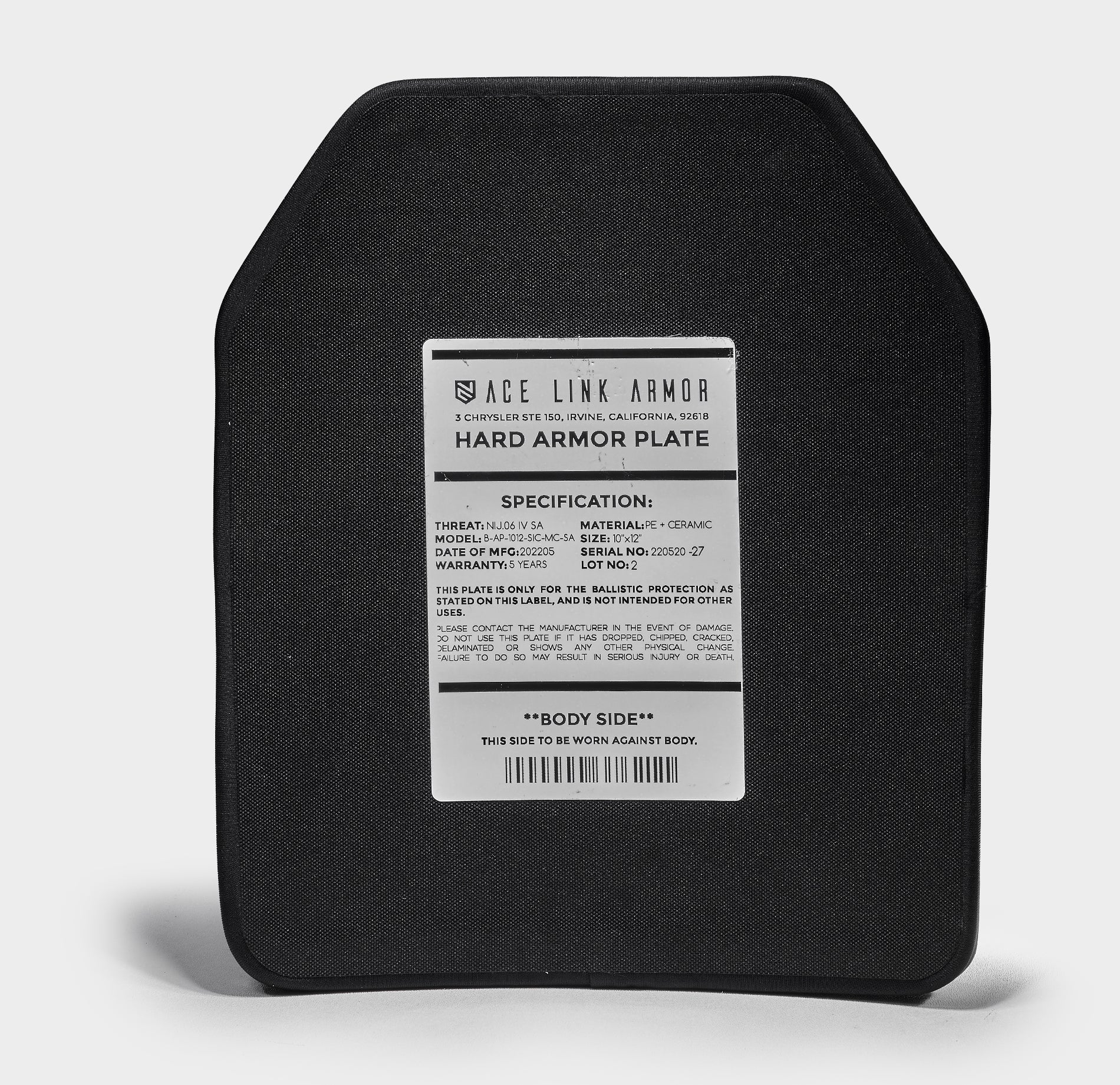 Level 4 Ceramic Armor Plate 10x12 Multi-Curve detail — Ace Link Armor