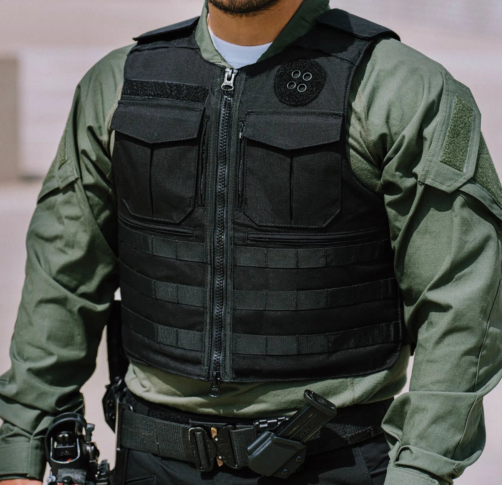Livewire Vest fit view on officer — Level IIIA law enforcement duty body armor — Ace Link Armor