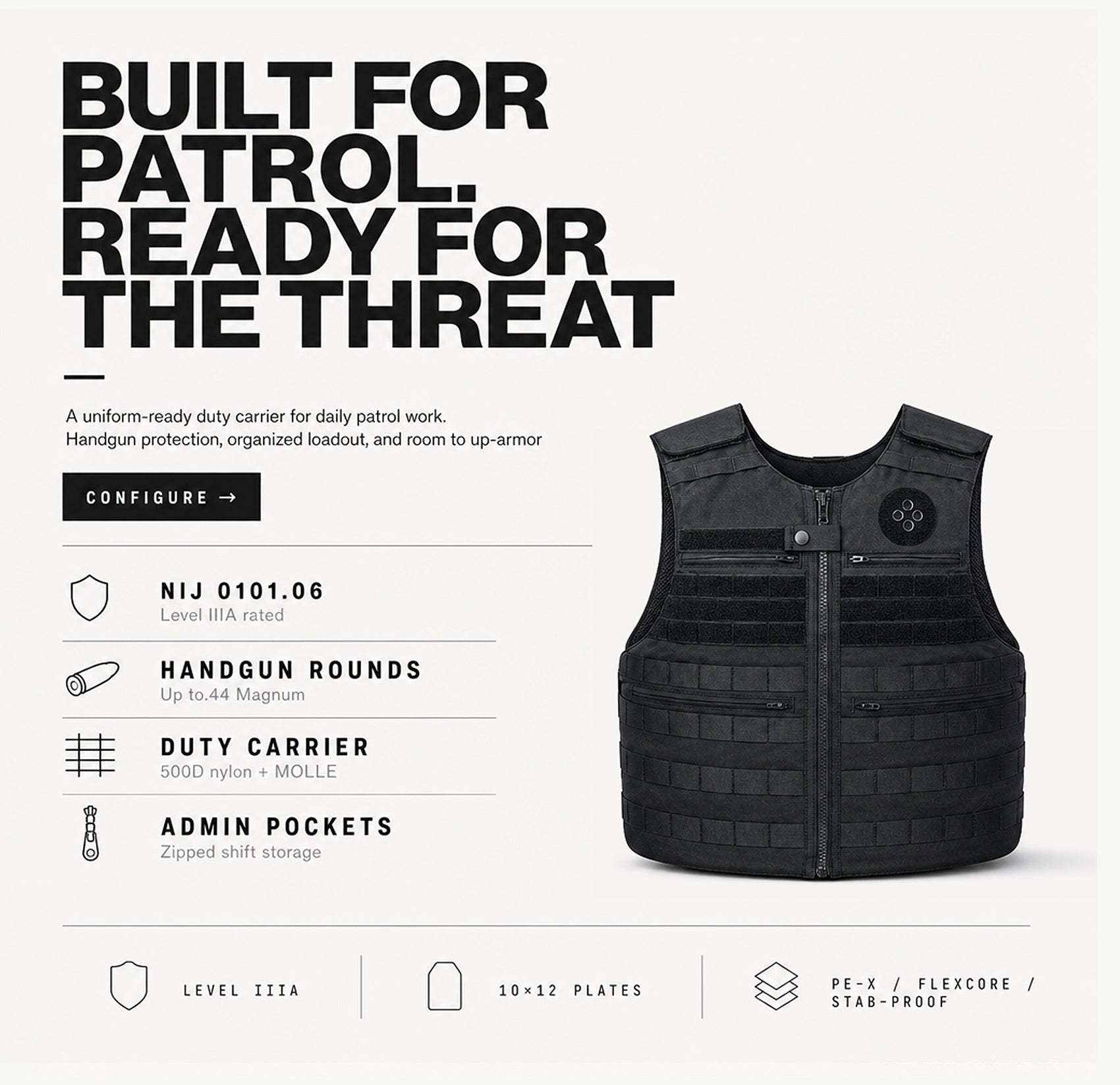 Patrol Bulletproof Vest — Level 3A Police Duty Body Armor