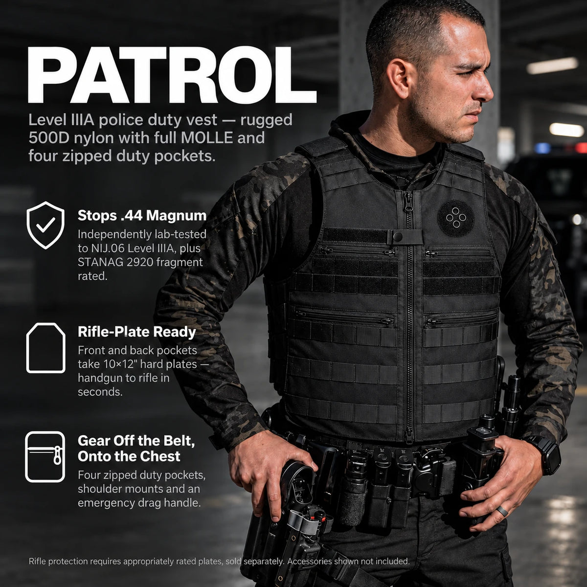 Patrol Bulletproof Vest features overview — Level 3A police duty body armor — Ace Link Armor
