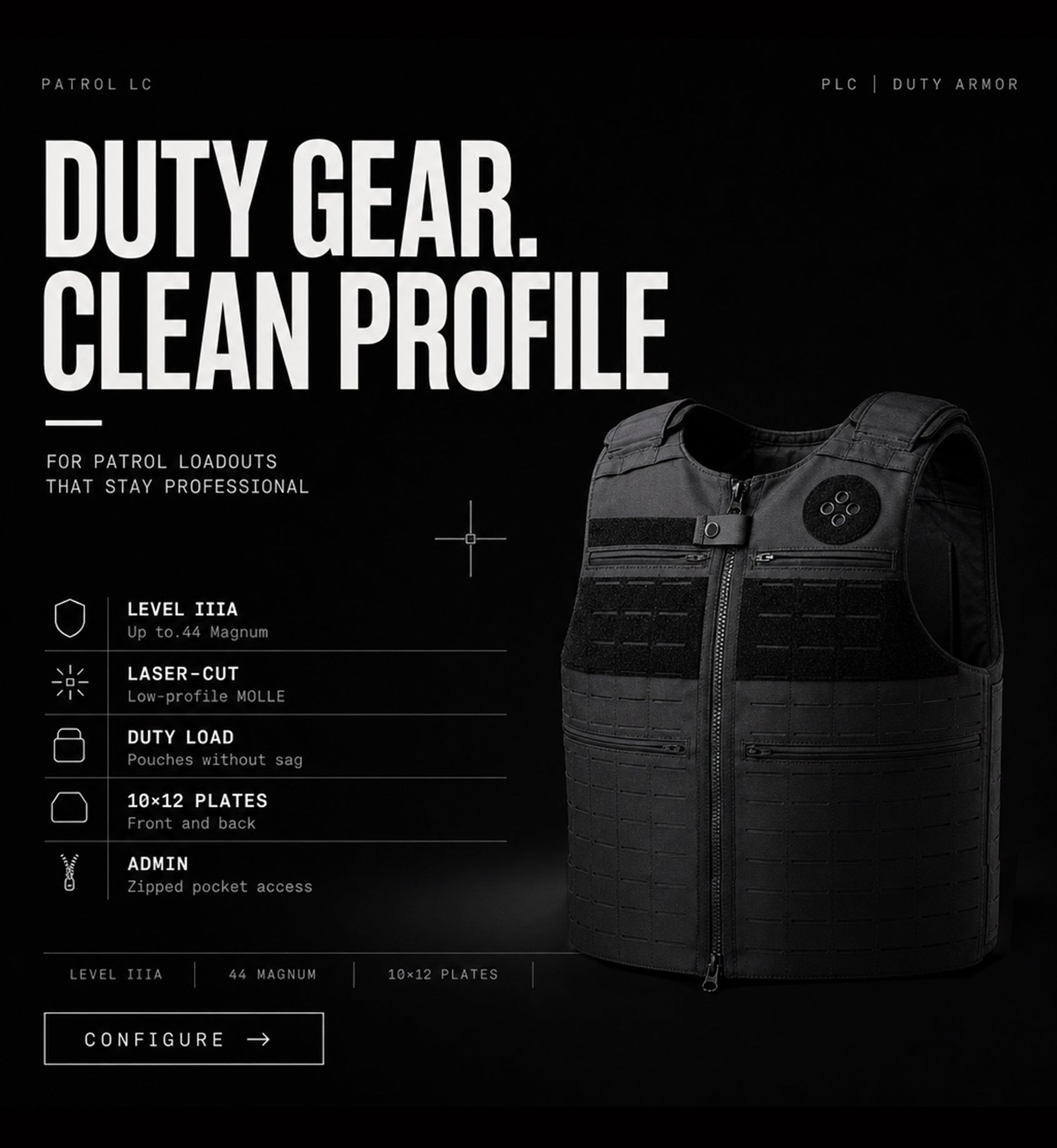 Patrol LC Bulletproof Vest — Level 3A Laser-Cut Police Duty Body Armor