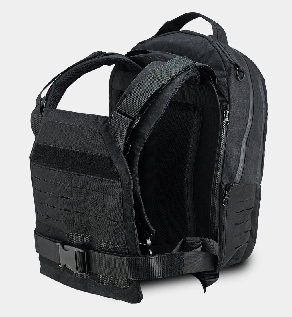 Rapid Deploy Bulletproof Backpack Tactical Convertible Vest Black — front view — Ace Link Armor