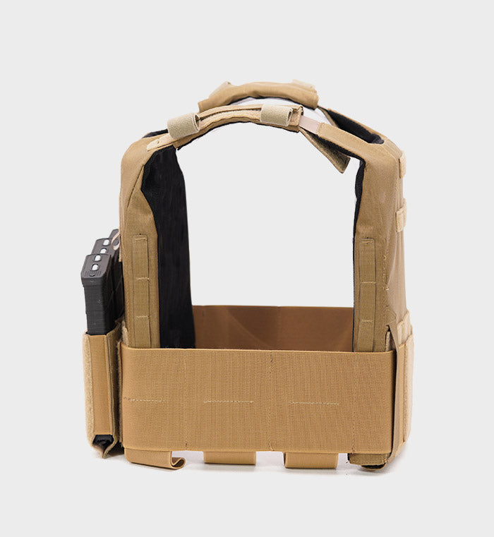 React Minimalist Low Profile Plate Carrier Tan — rear view — Ace Link Armor