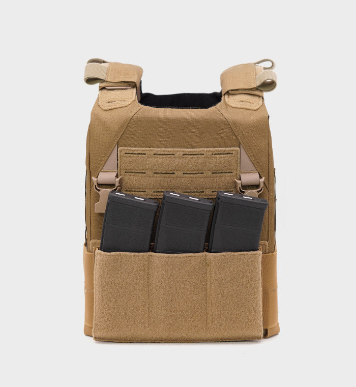 React Minimalist Low Profile Plate Carrier Tan — front view — Ace Link Armor